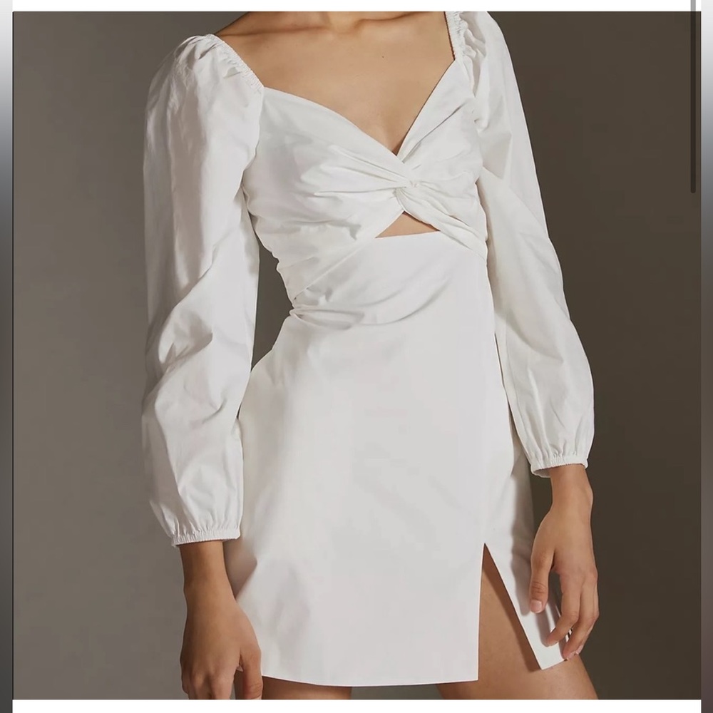 Anthropologie Mare Mare Mini White Dress Long Sleeve Twist Front graduation